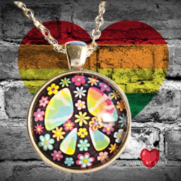 Hippie Peace Sign LBGTQ Pride Necklace - Picture 4 of 6